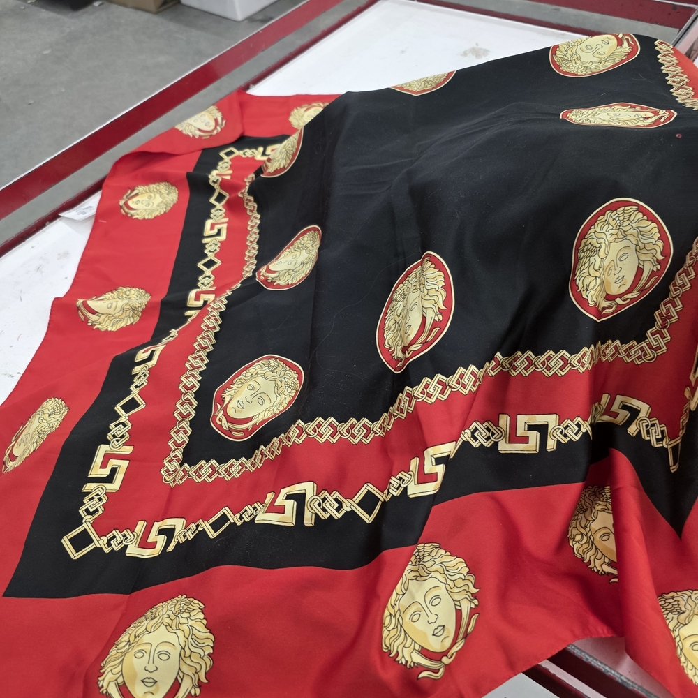 Versace Black and Red Medusa Pattern Scarf